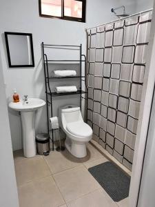 uma casa de banho com um WC e um lavatório em Apartamento cerca de Tamarindo em Villarreal