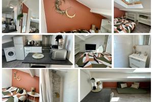 een collage van vier foto's van een kamer bij La Barbotine - Cosy - Centre ville in Bourg-en-Bresse