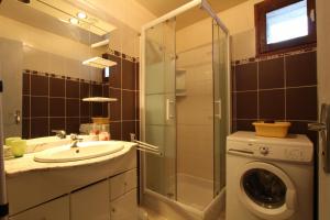 une salle de bain avec un lavabo et une machine à laver dans l'établissement Sagette, à Laruns