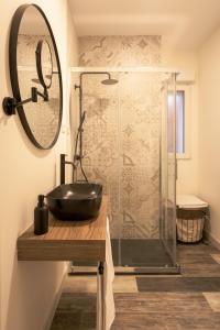 a bathroom with a sink and a shower at La casona de Torremocha de Jarama in Torremocha de Jarama