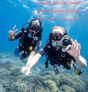 2 persone in attrezzatura subacquea in acqua di Chàm’s Corner Lookout Homestay & Restaurant a Tân Hiệp