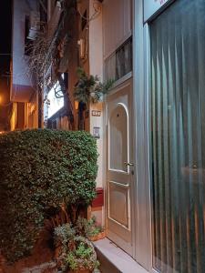 a door to a building with a bush next to it at Residence Art Guest House in Plovdiv