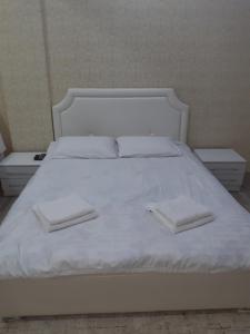 ein weißes Bett mit zwei Kissen darüber in der Unterkunft Апарт отель Гок Таш in Bischkek