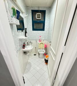 a small bathroom with a toilet and a sink at Golden Horse Hostel in Dubai