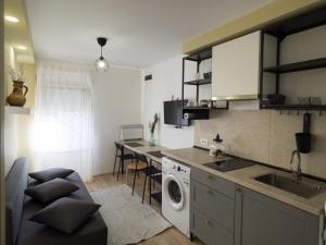 a kitchen with a sink and a washing machine at MDC Apartments in Timişoara