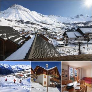 un collage de photos avec une montagne enneigée dans l'établissement Appart - Chalet du Hameau des Aiguilles, à Albiez-Montrond