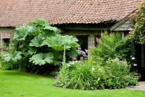 a garden with flowers and plants in front of a house at La Gran'Porte in Troisvaux