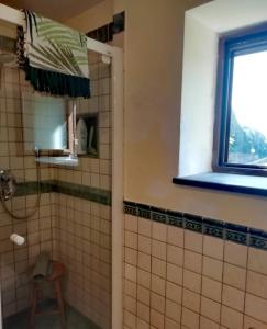 Un baño con ducha y ventana. en Casa Verde, en Nápoles