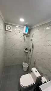 uma casa de banho com WC e uma televisão na parede em Villa De Jeff em Pondicherry