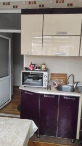 een kleine keuken met een wastafel en een magnetron bij AYXAN HOSTEL in Ganja