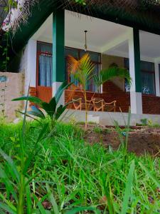 a house with a palm tree in front of it at Wilpattu Green Cabin in Achchamulai