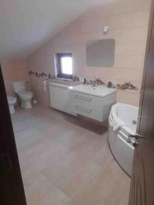 a bathroom with a sink and a tub and a toilet at La VILA in Bacău