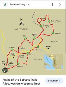Une carte des allèles de la piste bahrainienne a été abattue dans l'ouest du sud-est dans l'établissement Peaks of the Balkans Trail 192 km -- Hostel Panorama --, à Peje