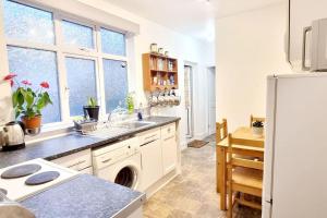 cocina con fregadero y lavavajillas en Cosy split-level 2 bed apartment en Leicester