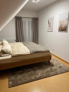 a bedroom with a bed and a window at FeWo 2 an der historischen Bahnlinie in Leutkirch im Allgäu
