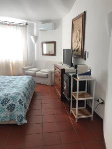 a bedroom with a bed and a tv and a couch at Villa Molara in Baja Sardinia