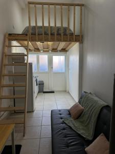 a living room with a bunk bed and a couch at Studio cosy avec mezzanine in La Verrière