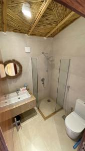 a bathroom with a shower and a toilet and a sink at Ananda Beach Camp in Nuweiba‘ el Muzeinah +98 photos