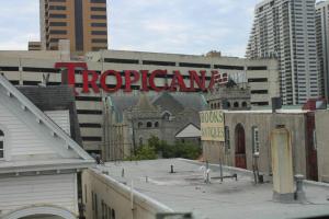 a city with a large sign on the side of a building at Boardwalk, Casino, Beach Suite in Atlantic City