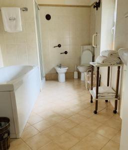 Country Apartament - Malpassuti في Carbonara Scrivia: حمام مع حوض ومغسلة ومرحاض