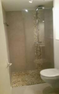 ガッサンにあるAzuRoMarinのバスルーム(トイレ、ガラス張りのシャワー付)