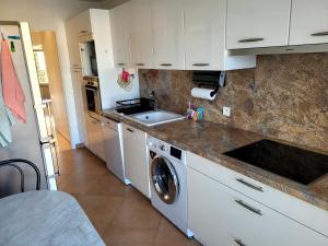 a kitchen with a sink and a washing machine at Le Masters in Mandelieu-la-Napoule