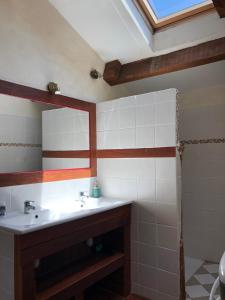 uma casa de banho com um lavatório e um espelho em Mas la Tabatière em Chamborigaud