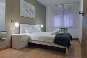 聖塞巴斯提安的住宿－Apartamento familiar reformado en Amara, Estadio Anoeta, Donostia-San Sebastián，卧室配有白色的床和窗户。