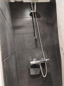 La salle de bains est pourvue d'une douche et d'un bar à serviettes en métal. dans l'établissement Location court terme, à Namur