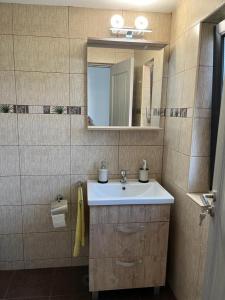 a bathroom with a sink and a mirror at Mimi house in Baia de Fier