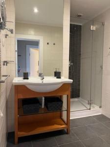 a bathroom with a sink and a shower at Cosy and Renewed T2 Apartament in Campolide - 67 1D in Lisbon