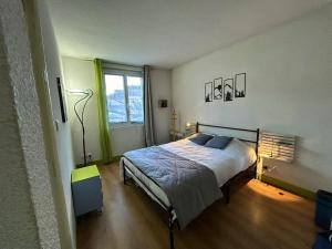 Appartement de 2 chambres avec wifi a Luzenac a 8 km des pistes في Luzenac: غرفة نوم بسرير ونافذة