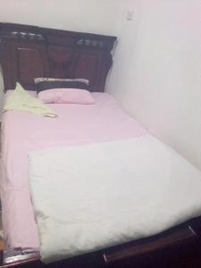 un letto con lenzuola bianche e cuscini rosa di Anita view hotel a Il Cairo