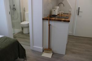 La salle de bains est pourvue d'un comptoir, de toilettes et d'un lavabo. dans l'établissement Bambú Suites Vegueta, à Las Palmas de Gran Canaria