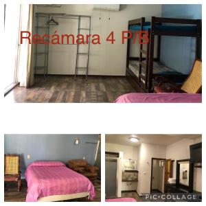 two pictures of a room with a bed and a room with a ladder at Casa en Juan Angel Ver in Chachalacas