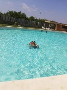 2 persone nuotano in una piscina di Flat en Asia soleil ad Asia