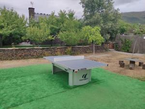 uma mesa de pingue-pongue sentada em cima de relva verde em Cerezas y Miel em Majaelrayo