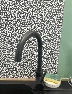 un lavandino con rubinetto nero accanto a un muro di STNAHOME 60110 Nid Douillet et Annexe Confortable à Amblainville a Amblainville