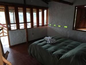 um quarto com uma cama grande num quarto com janelas em Casa Entera Finca Cometa em San Agustín