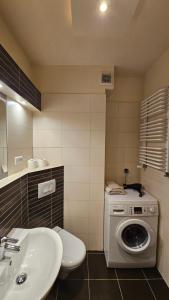 W łazience znajduje się pralka i umywalka. w obiekcie Sweet Lime Apartments Kaszubska we Wrocławiu +12 zdjęć