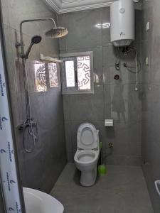 a small bathroom with a toilet and a shower at Residence Mar-Pauli in Yaoundé