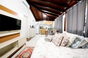 een woonkamer met een bed en een televisie bij Studio completo próximo à UFSC in Florianópolis