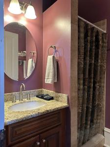 un bagno con lavandino e specchio di The Dragonfly Treme-Close to French Quarter-Heated Salt Pool a New Orleans