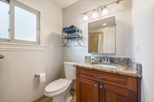 bagno con servizi igienici, lavandino e specchio di Exquisite 4Bed 2bath house luxry Arlington Heights ad Arlington Heights