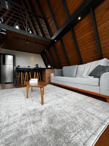 a living room with a couch and a table at Ávora Cabana in Cambara do Sul