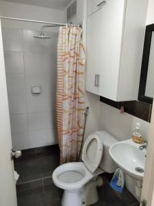 uma pequena casa de banho com WC e lavatório em Tait's House - Cómodo departamento Dúplex - Ate em Lima