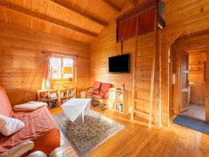 sala de estar con sofá y TV en Scandinavian wooden house in Plate, en Plate