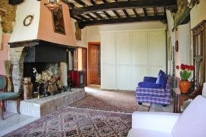 - un salon avec une cheminée et un canapé dans l'établissement Villa Ca Piero Urbino, à Urbino