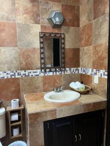La salle de bains est pourvue d'un lavabo et d'un miroir. dans l'établissement Cara relax & nature, à Tequisquiapan
