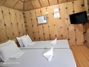 Zimmer mit 2 Betten und einem TV. in der Unterkunft Casa Gracia's Hotel and Restaurant in San Aquilino